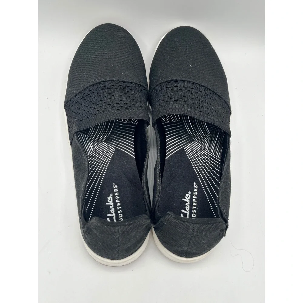 Clarks Cloudsteppers Women Sz 8.5W Wide Black Slip On Sneakers Washable